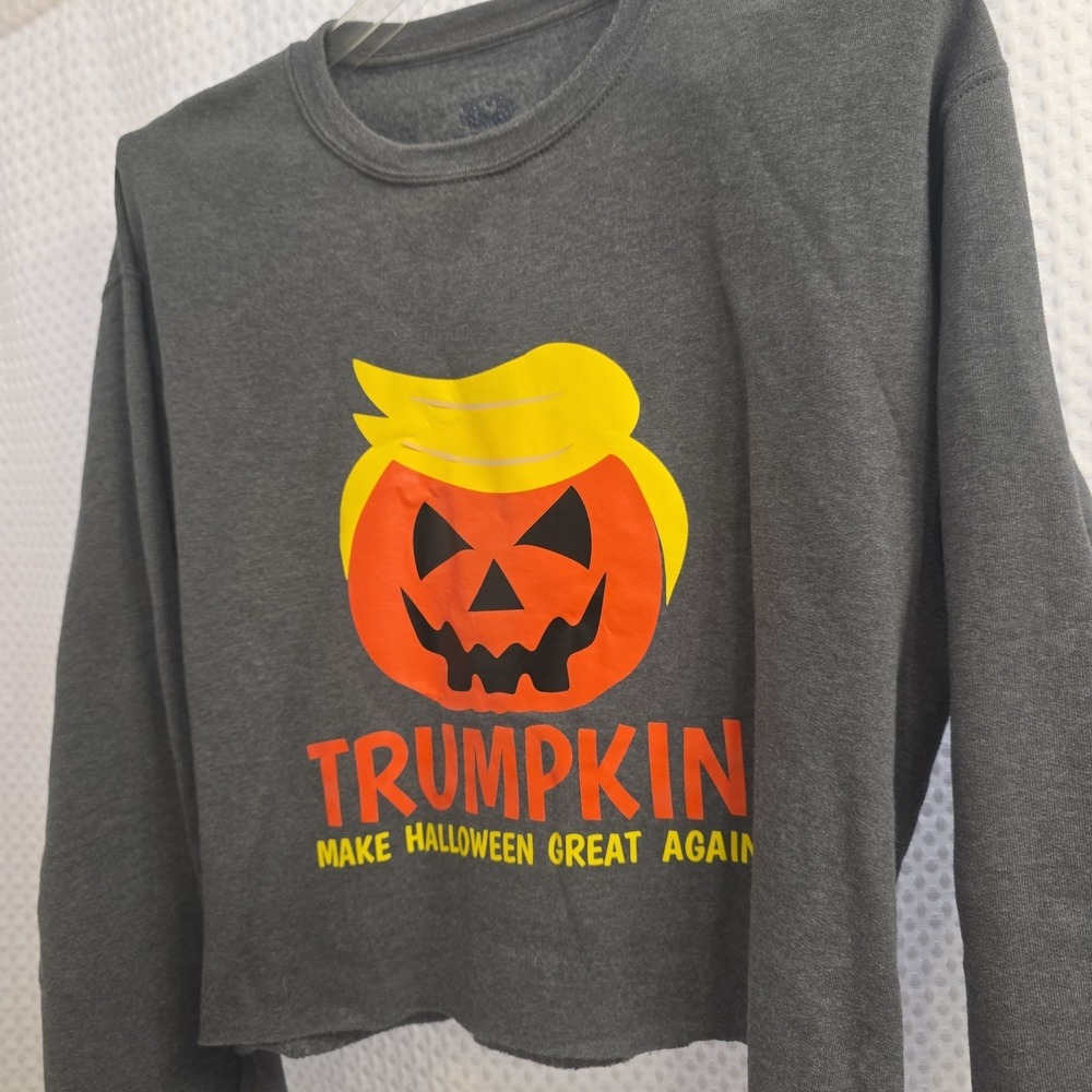 Trumpkin Make Halloween Great Again Grey Crop Top Funny Pumpkin Size Medium - Picture 4 of 7